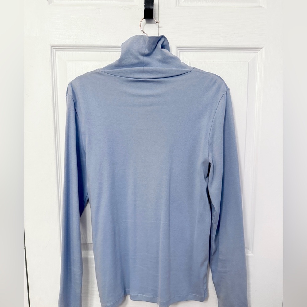 J. Crew Sky Blue Turtleneck Jersey Knit Top L - Picture 2 of 5